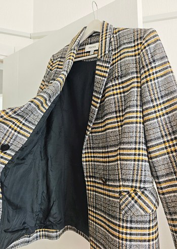 İpekyol Düğmeli Gri Ekose Midi Kadın Blazer - Görsel 3