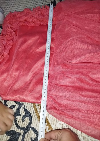 40 Beden Pembe Uzun Fırfırlı Abiye Elbise