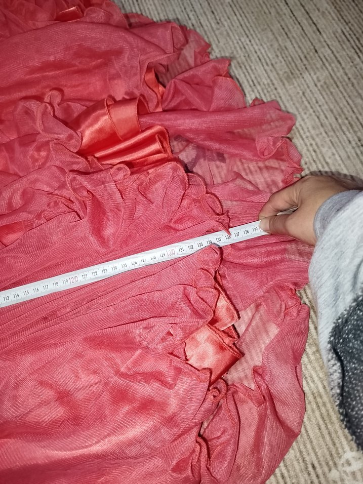 Pembe Uzun Fırfırlı Abiye Elbise - Görsel 4