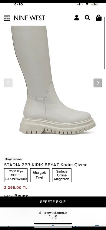 Nine west krem beyaz çizme