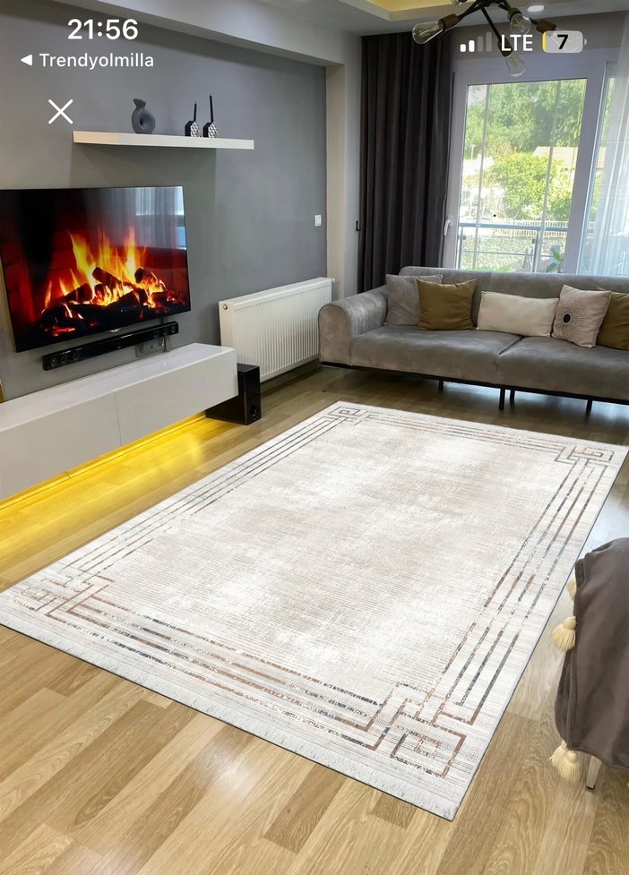 Modern Klasik Beyaz Gri Halı - Görsel 3