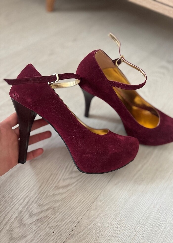 Bordo topuklu kına ayakkabısı - Görsel 2