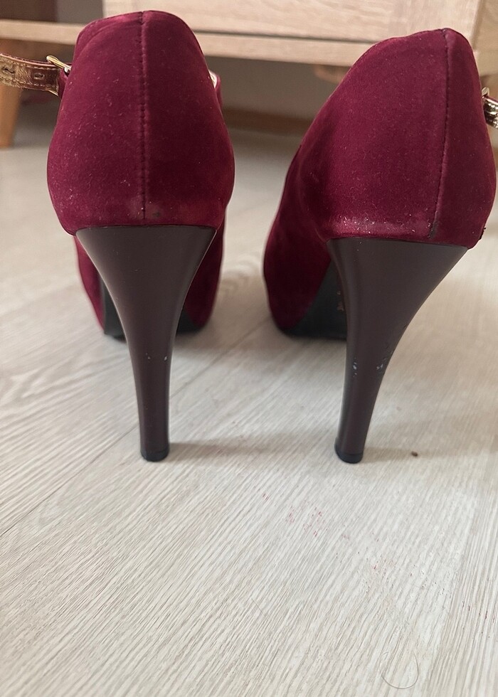 Bordo topuklu kına ayakkabısı - Görsel 3
