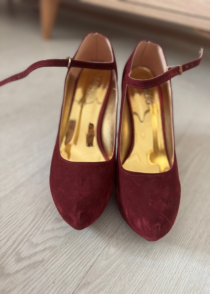 Bordo topuklu kına ayakkabısı - Görsel 5