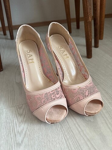 Pudra rengi topuklu ayakkabı - Görsel 5