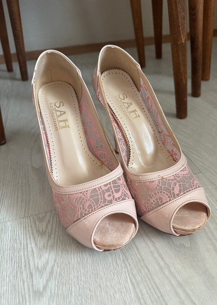 Pudra rengi topuklu ayakkabı - Görsel 5