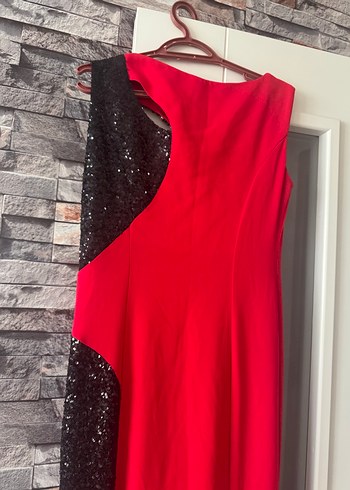 Kırmızı Drapeli Uzun Abiye Elbise - Görsel 5