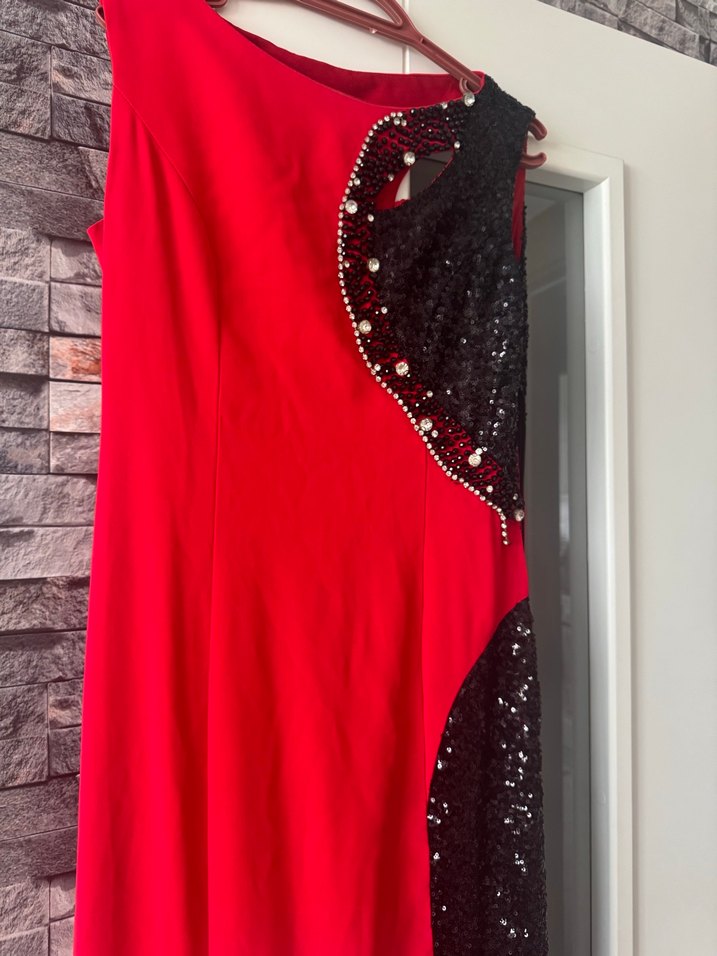 Kırmızı Drapeli Uzun Abiye Elbise - Görsel 2