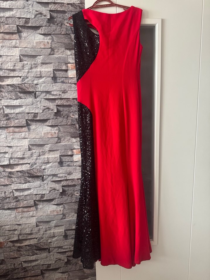 Kırmızı Drapeli Uzun Abiye Elbise - Görsel 4