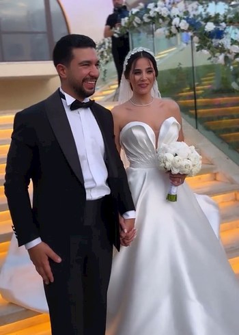 Straplez Beyaz Saten Uzun A Kesim Gelinlik - Görsel 3