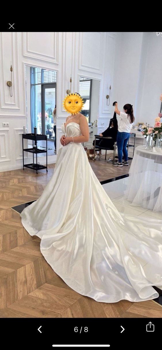 Straplez Beyaz Saten Uzun A Kesim Gelinlik - Görsel 2