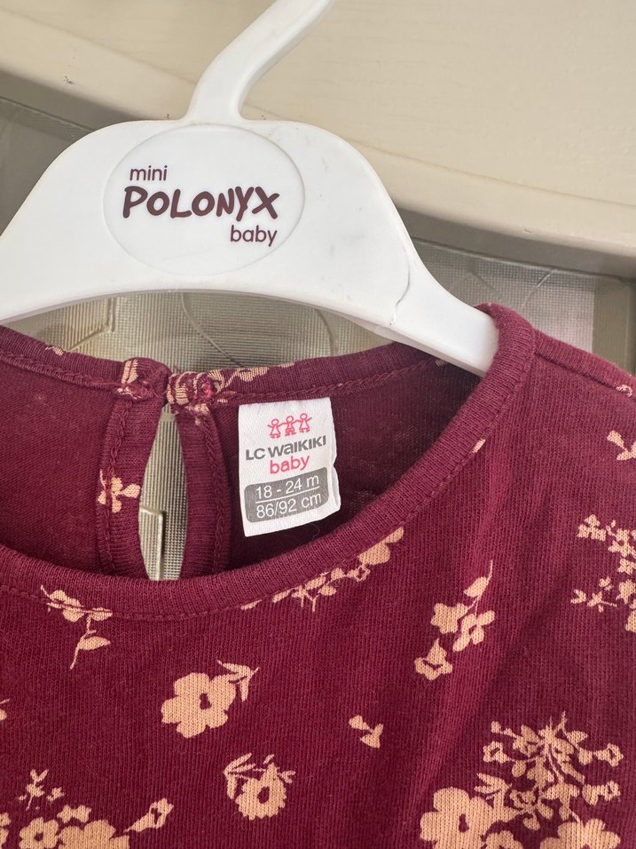 Bordo Çiçekli Uzun Kollu Kız Elbisesi - Görsel 2