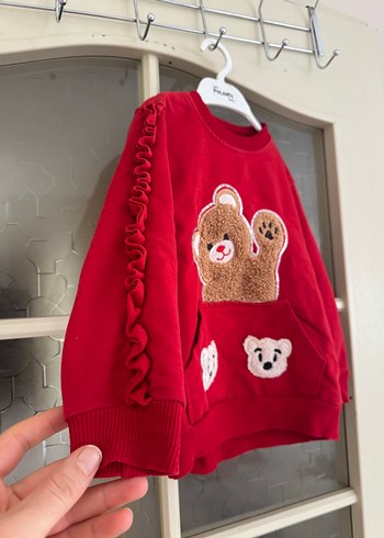 Kız Çocuk Kırmızı Peluş Detaylı Sweatshirt - Görsel 2