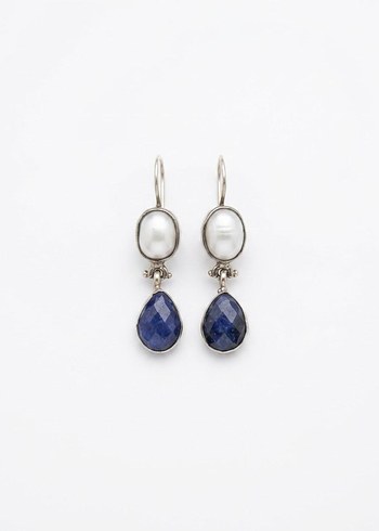 Vintage Love Dogal İnci Safir Tasli Kupe Modeli