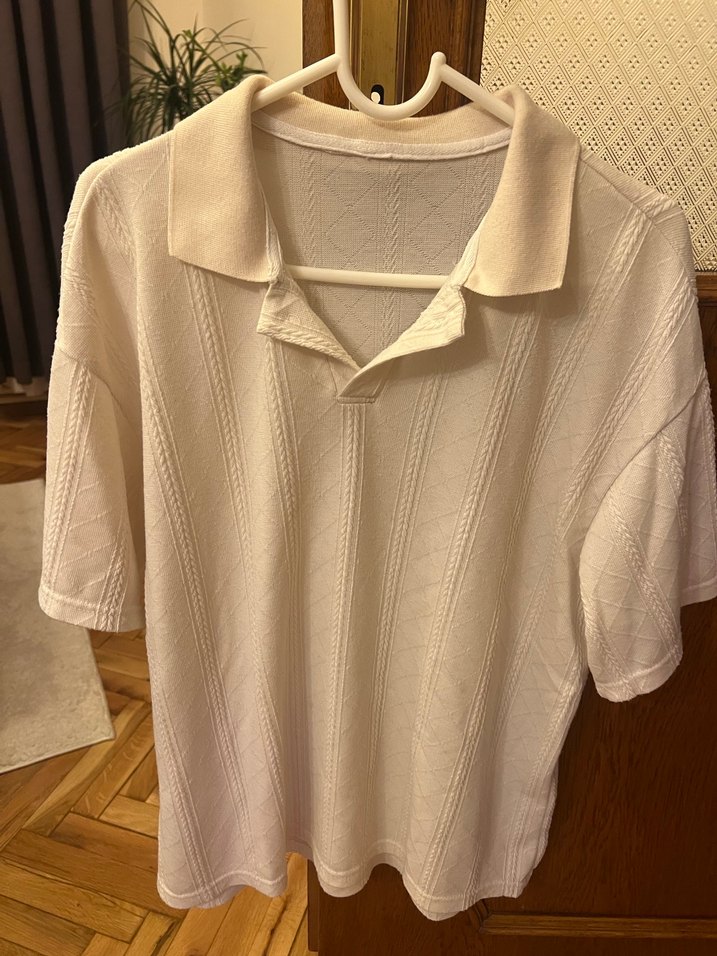 Beyaz Örgü Kısa Kollu Erkek Tshirt - Görsel 2