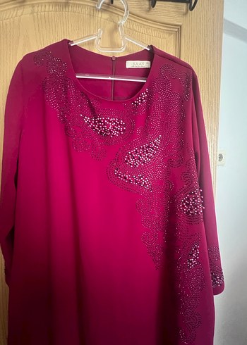 Bordo İşlemeli Uzun Kadın Elbise - Görsel 2