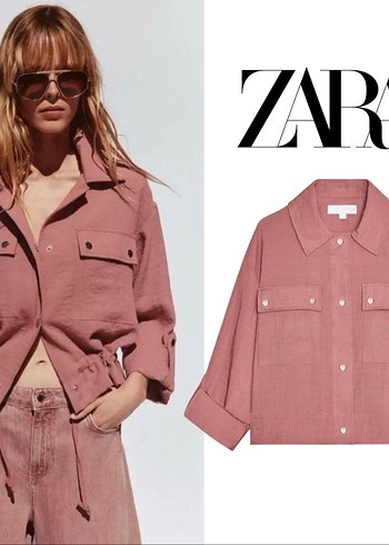 Zara Pembe gold Düğmeli Pamuklu Gömlek ceket