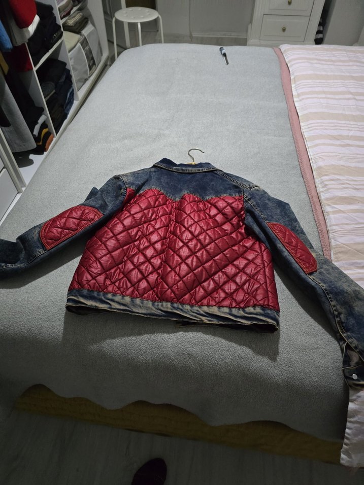 Düğmeli Kırmızı Kadın Denim Ceket - Görsel 3