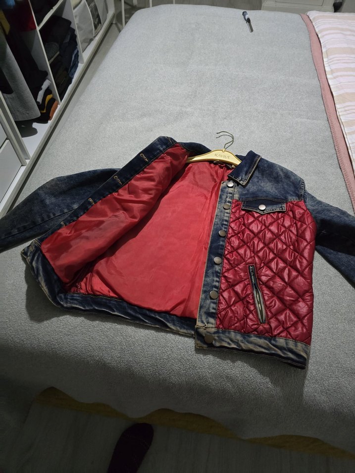 Düğmeli Kırmızı Kadın Denim Ceket - Görsel 2