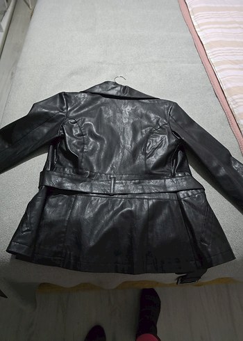 Düğmeli Siyah Deri Kadın Ceket - Görsel 2