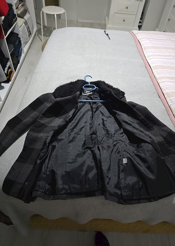 Düğmeli Gri Ekose Midi Kadın Kaban - Görsel 3