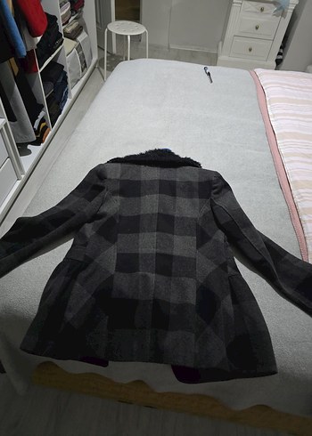 Düğmeli Gri Ekose Midi Kadın Kaban - Görsel 2