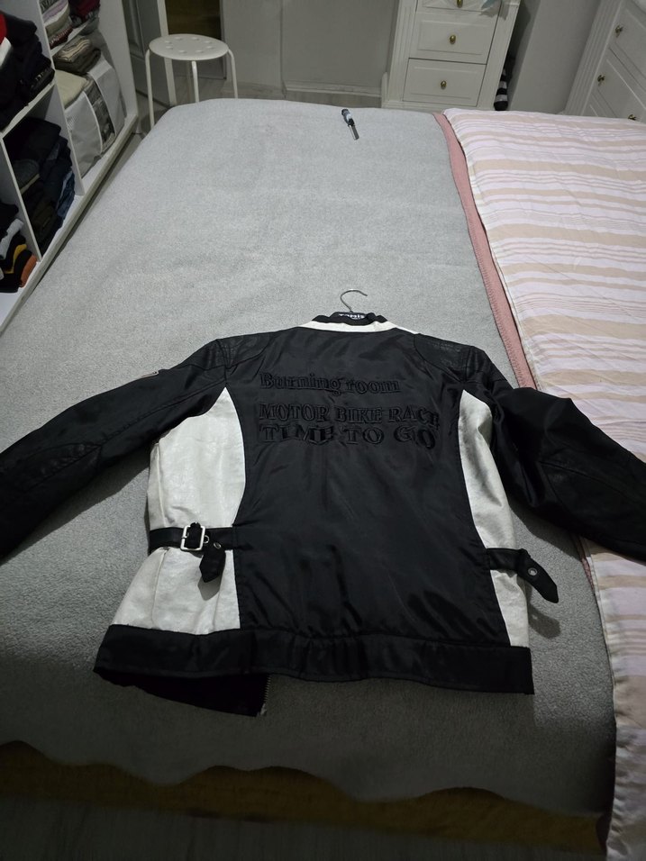 Fermuarlı Siyah Gri bayan Biker Ceket - Görsel 2