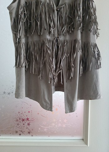 Bej Süet Püsküllü Bohem Kadın Yelek - Görsel 4