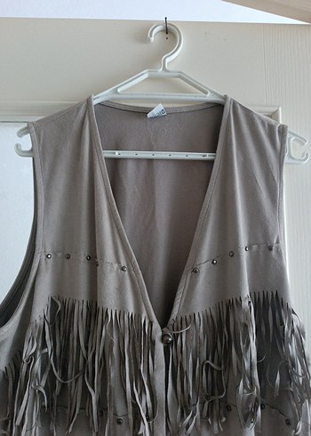 Bej Süet Püsküllü Bohem Kadın Yelek - Görsel 3