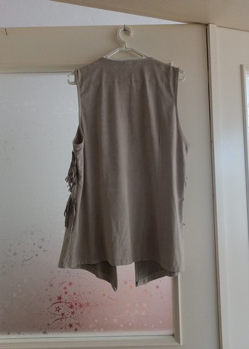 Bej Süet Püsküllü Bohem Kadın Yelek - Görsel 6