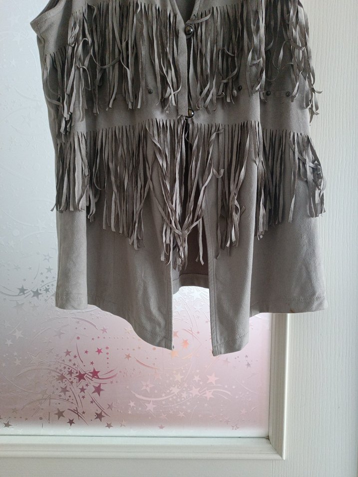 Bej Süet Püsküllü Bohem Kadın Yelek - Görsel 4