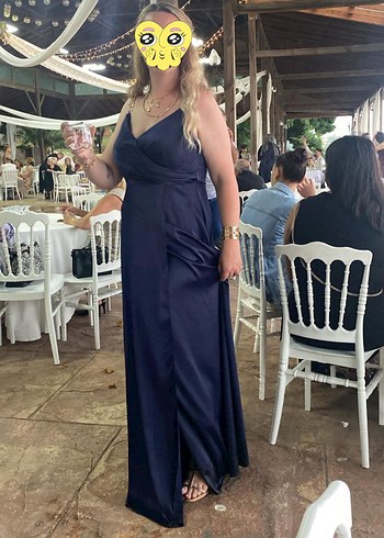 Lacivert Uzun Askılı Kadın Elbise - Görsel 5