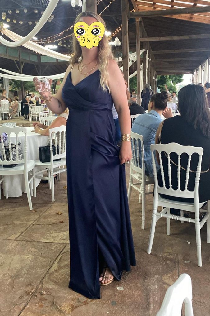 Lacivert Uzun Askılı Kadın Elbise - Görsel 5