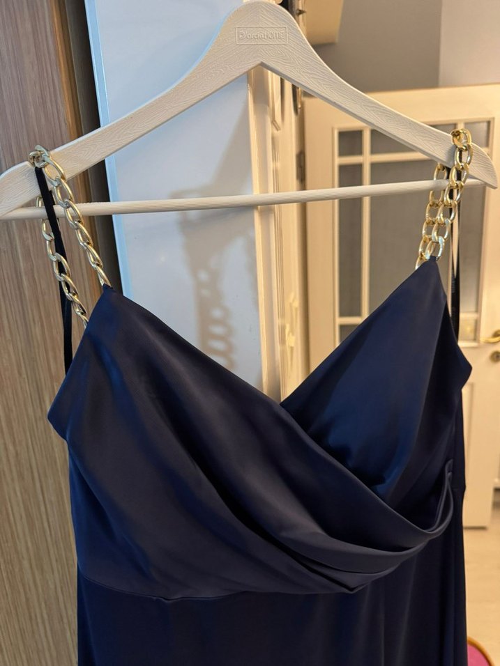 Lacivert Uzun Askılı Kadın Elbise - Görsel 4