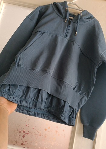 Gri Kapüşonlu Yarım Fermuarlı Sweatshirt - Görsel 2