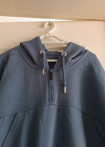 Gri Kapüşonlu Yarım Fermuarlı Sweatshirt - Görsel 4