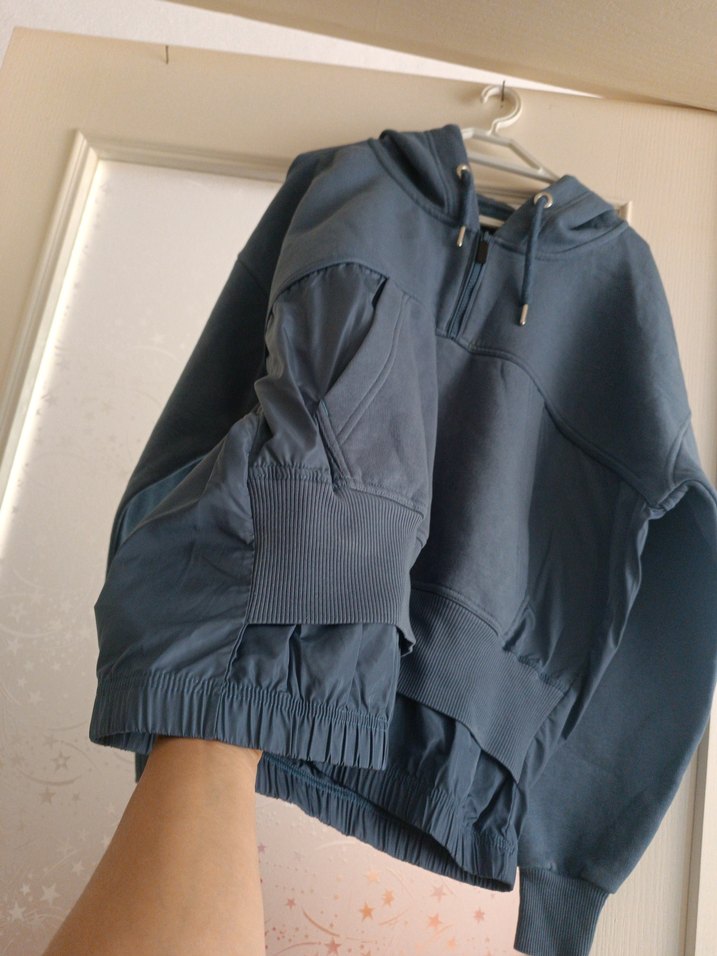 Gri Kapüşonlu Yarım Fermuarlı Sweatshirt - Görsel 3