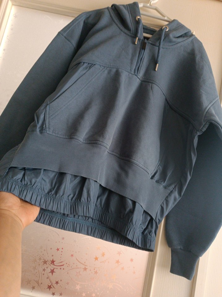 Gri Kapüşonlu Yarım Fermuarlı Sweatshirt - Görsel 2