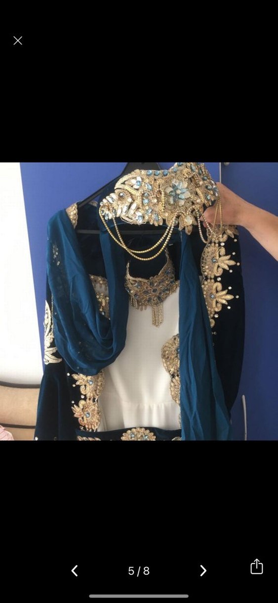 Uzun Kollu Mavi Nakışlı Kadın Kına Elbisesi - Görsel 2