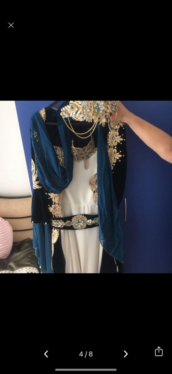 Uzun Kollu Mavi Nakışlı Kadın Kına Elbisesi - Görsel 3