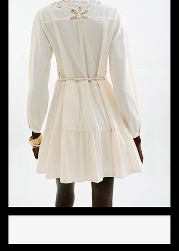 Nakışlı Beyaz Koton Mini Elbise - Görsel 6