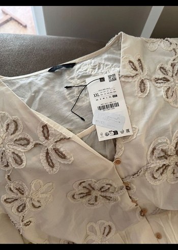 Nakışlı Beyaz Koton Mini Elbise - Görsel 5