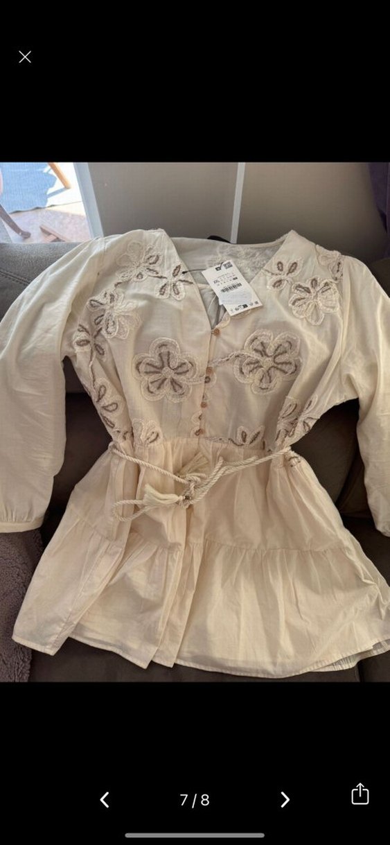 Nakışlı Beyaz Koton Mini Elbise - Görsel 4