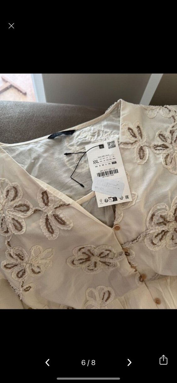 Nakışlı Beyaz Koton Mini Elbise - Görsel 5