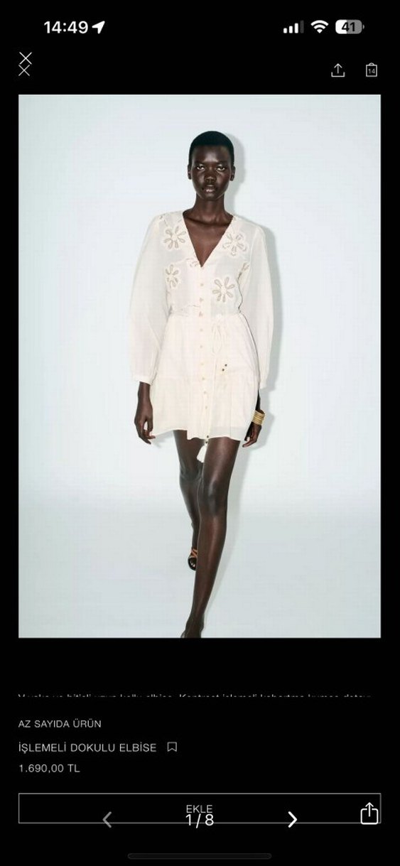 Nakışlı Beyaz Koton Mini Elbise - Görsel 2