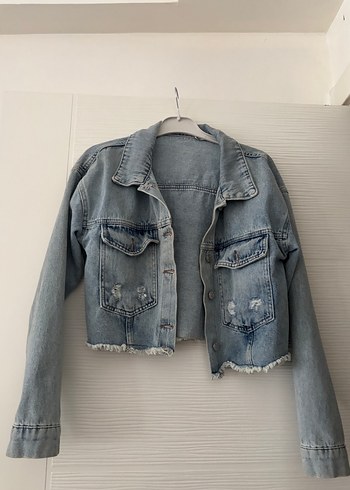 All Saints Acik Mavi Yikamali Crop Denim Ceket