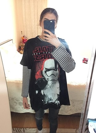 l Beden siyah Renk Çizgili sweat ve star wars tshirt