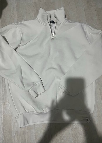 2K Ekru Yarim Fermuarli Rahat Sweatshirt