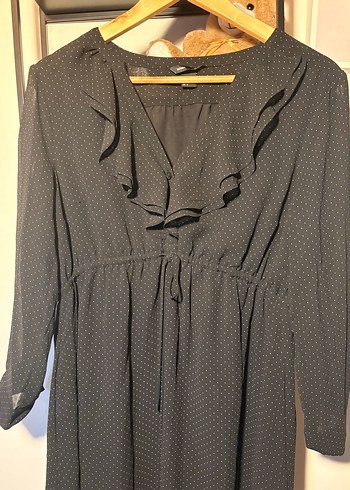 H&M L Beden Siyah Puantiyeli Sik Elbise