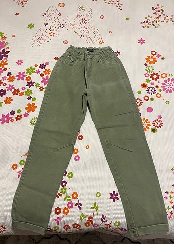 Bershka Haki Yuksek Bel Rahat Pantolon
